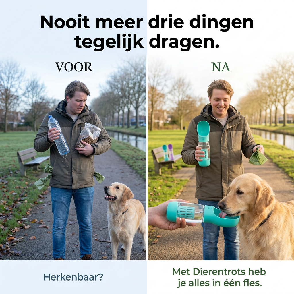 3-in-1 Honden Drinkfles met Voerbakje – Perfect voor Onderweg