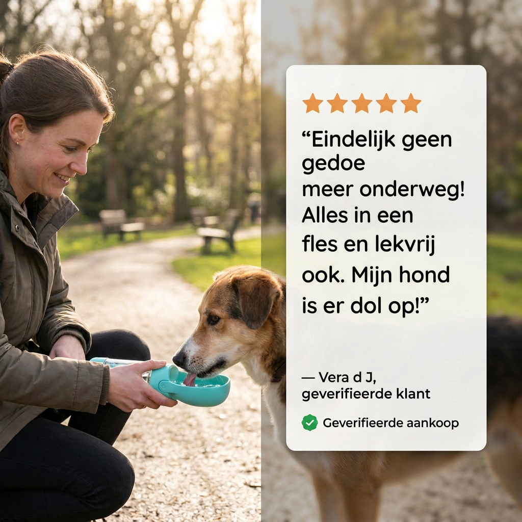 3-in-1 Honden Drinkfles met Voerbakje – Perfect voor Onderweg