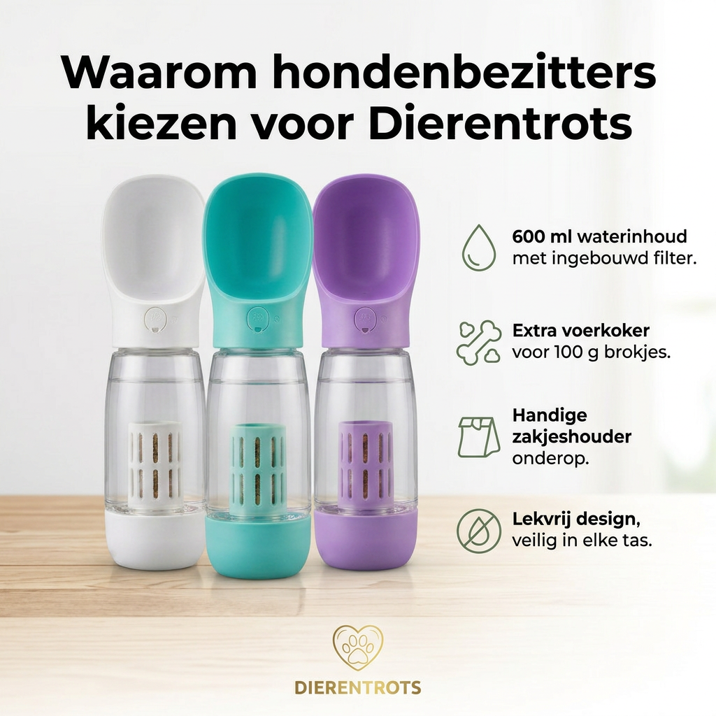 3-in-1 Honden Drinkfles met Voerbakje – Perfect voor Onderweg